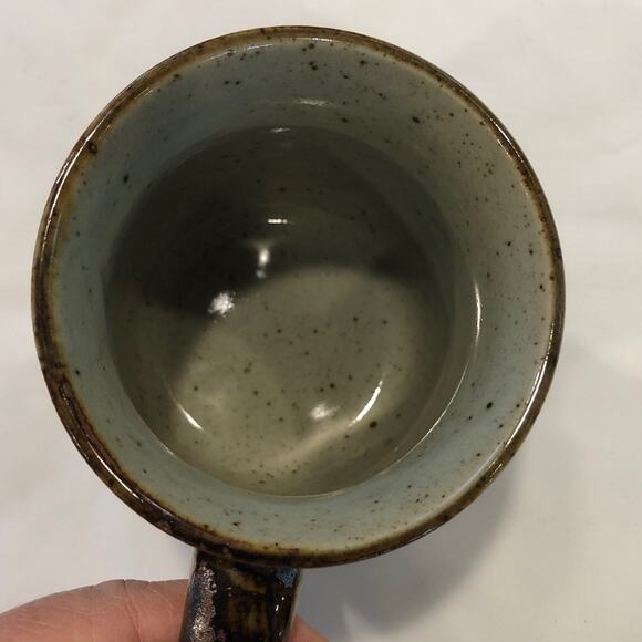 Gray Speckled Stoneware Blue Japan Images Brown Handle Tea Coffee Mug 3-1/2” - Picture 4 of 7